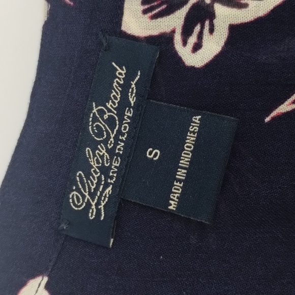 Lucky Brand peasant blouse navy floral ivory and pink 3/4 sleeve sheer v-neck sm - Picture 6 of 13